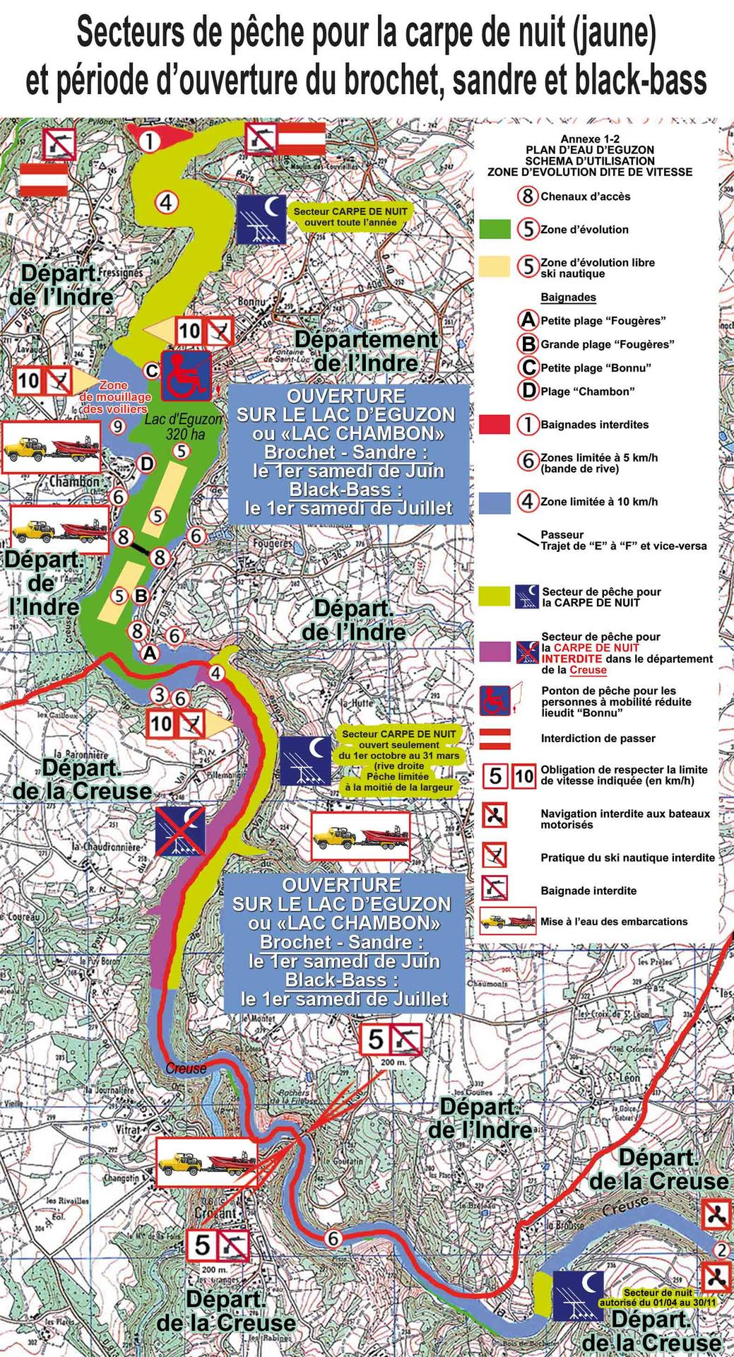 Parcours de pêche de la Carpe de Nuit Plan d'eau de Villelongue